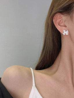 Yellow Chimes - Gold-Plated & White Crystals Studded Classic Studs Earrings