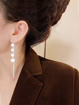 Yellow Chimes - Silver-Plated Pearl Dangler Drop Earrings