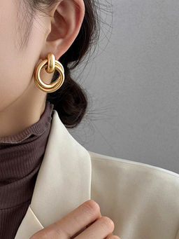 Yellow Chimes - Women Gold-Toned Circular Studs Earrings