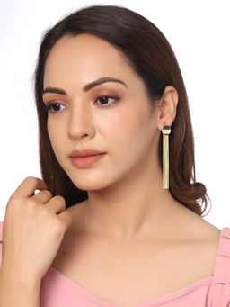 Yellow Chimes - Gold-Toned Contemporary Long Dangler Earrings