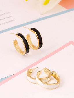 Yellow Chimes - Gold-Plated & White Circular Half Hoop Earrings