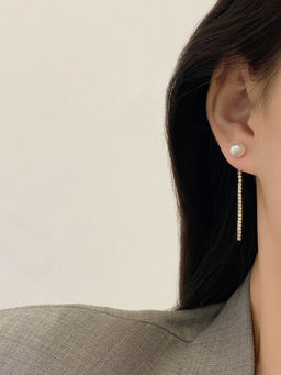 Yellow Chimes - Gold-Toned Pearl Studded Contemporary Dangler Earrings