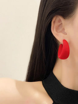 Yellow Chimes - Red Contemporary Half Hoop Earrings