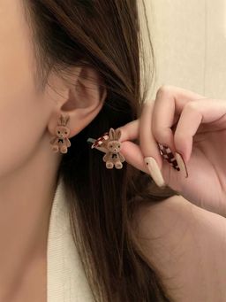 Yellow Chimes - Brown Cute Rabbit Stud Earrings