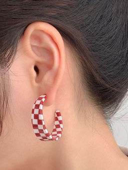 Yellow Chimes - Red & White Contemporary Half Hoop Earrings