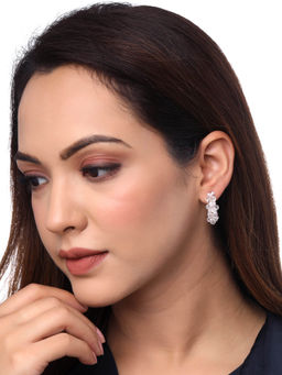 Yellow Chimes - Women Gold-Plated & White Contemporary Half Hoop Earrings