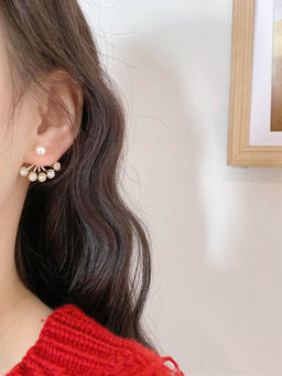 Yellow Chimes - Gold-Plated Pearl and Crystal Studded Stud Earrings