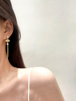 Yellow Chimes - Gold-Toned White Crystal Studded Dangler Earrings