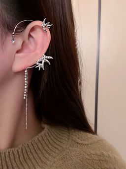 Yellow Chimes - Silver-Toned Crystal Studded Contemporary Ear Cuff