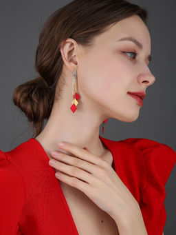 Yellow Chimes - Red Contemporary Drop Earrings