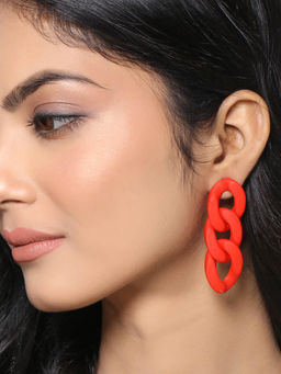 Yellow Chimes - Women Red Contemporary Chain Design Drop Earrings