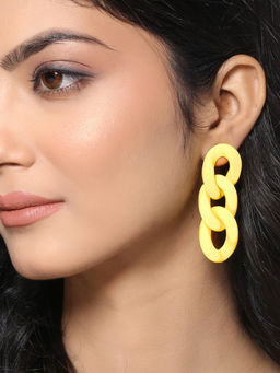 Yellow Chimes - Yellow Contemporary Chain Design Earrings