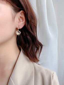 Yellow Chimes - Gold-Toned & Peach Contemporary Drop Earrings