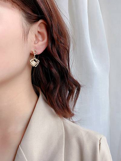 Gold-Toned & Peach Contemporary Drop Earrings