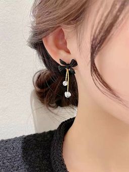 Yellow Chimes - Black Crystal Contemporary Drop Earrings