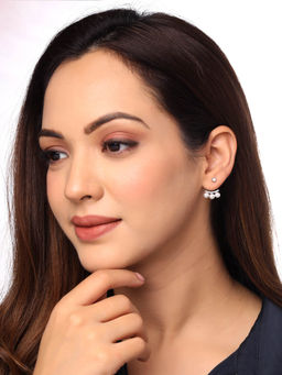 Yellow Chimes - Silver-Plated & White Pearl Studded Drop Earrings