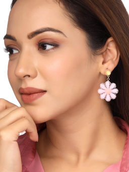 Yellow Chimes - Gold Plated Pink Floral Drop Earrings