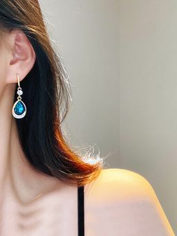 Yellow Chimes - Gold Toned Blue Stone Studded Drop Earrings