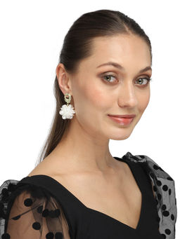 Yellow Chimes - Woman Gold Plated Contemporary Floral Designed Drop Earrings