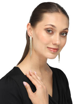 Yellow Chimes - Woman Gold-Toned Long Crystal Contemporary Danglers Earrings