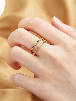 Yellow Chimes - Gold-Plated White Crystal-Studded Ring