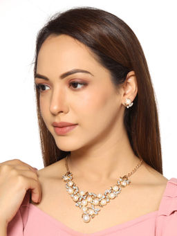 Yellow Chimes - Woman Gold Plated White Pearl Studded Necklace (Set of 2)
