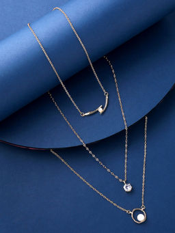 Yellow Chimes - Gold-Toned & White Crystal Studded Necklace (Set of 3)