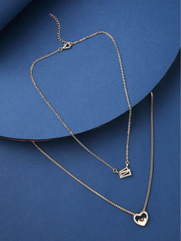 Yellow Chimes - Gold Toned Heart and Rectangular Design Necklaces (Set of 2)