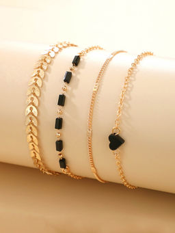 Yellow Chimes - Gold Plated Black Beads Bracelets