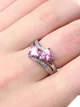 Yellow Chimes - Silver-Plated Pink Crystal-Studded Finger Ring
