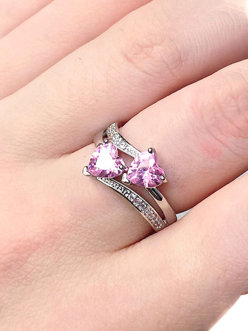 Yellow Chimes Silver-Plated Pink Crystal-Studded Finger Ring