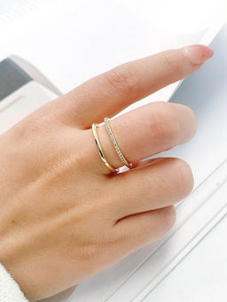 Yellow Chimes - Gold-Plated White Crystal Studded Adjustable Finger Ring