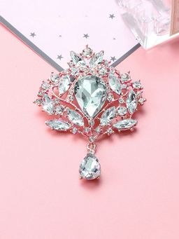 Yellow Chimes - Rose Gold Coloured & White Crystal Studded Floral Designed Brooch