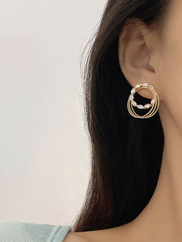 Yellow Chimes - Gold-Toned Contemporary Multi-Layered Studs Earrings