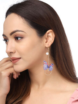 Yellow Chimes - Blue Gold-Plated Butterfly Shaped Dangle Drop Earrings