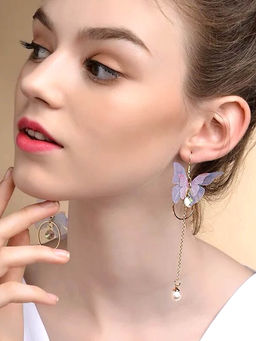 Yellow Chimes - Blue Butterfly Designed Dangle Drop Earrings