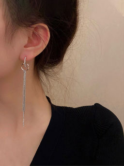 Yellow Chimes - Silver Tone Sparkling Crystal Studded Long Chain Dangler Earrings