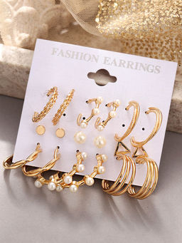 Yellow Chimes - Gold-Plated Quirky Studs & Hoop Earrings (Set of 6)