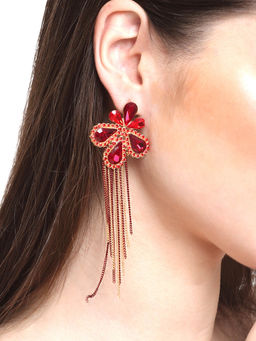Yellow Chimes - Red & Gold-Plated Contemporary Drop Earrings
