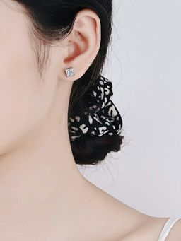 Yellow Chimes - Silver-Toned Crystal Studded Square Studs Earrings