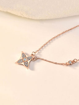 Yellow Chimes - 92.5 Sterling Silver Rose Gold-Plated White Cz-Studded Star-Shaped Pendant with Chain