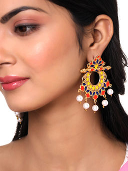 Yellow Chimes - Gold Plated Enamelled Minakari Chandbalis Earrings