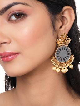 Yellow Chimes - Gold Toned Kundan Pearl Beaded Drop Earrings