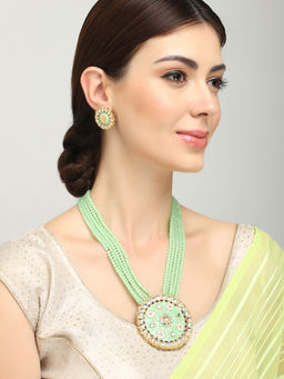 Yellow Chimes - Gold Plated & Green Beaded Layered Jewellery (Set of 2)