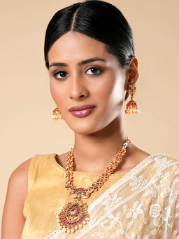 Yellow Chimes - Gold-Plated Lotus Floral Temple Jewellery (Set of 2)