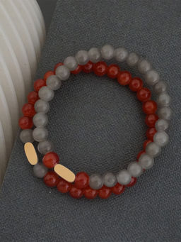 Suhani Pittie - Gold Plated Oval Motif With Red & Grey Glass Beads Distance Bracelet (Set Of 2)
