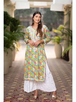 RANGREZA ETHNIC - Leher Multi-Color Chikankari Rayon Kurta
