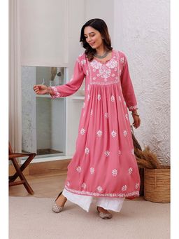 RANGREZA ETHNIC - Peach Zainat Chikankari Rayon Kurta