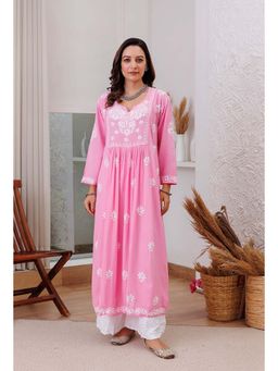 RANGREZA ETHNIC - Pink Zainat Chikankari Rayon Kurta