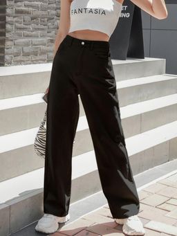 Buynewtrend - Black Casual Women Wide Leg High Waist Denim Jeans